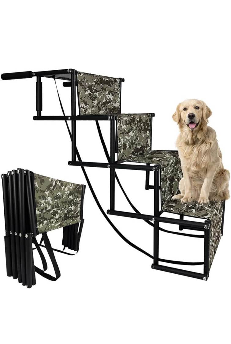 4-Step Pet Steps Metal Folding Dog Ramp,Pet Stair Folding Dog Ladder for Trucks, Cars, SUVs & High Bed