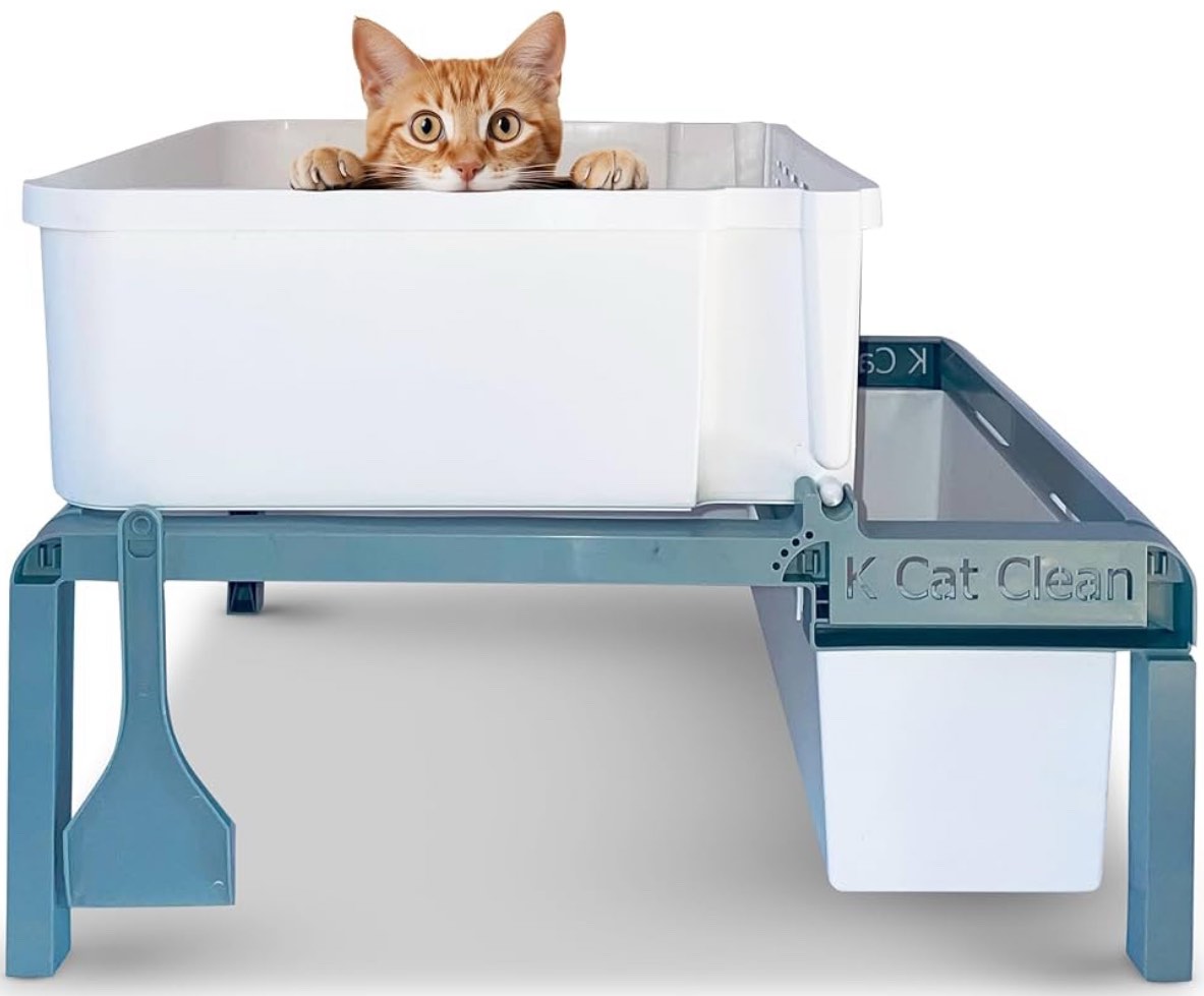 Lift and Sift Cat Litter Box, Sifting Litter Box for Easy Cleaning, Cat Toilet (2 Litter Boxes: 1 Large & 1 Small) with Frame & Scraper - K Cat Clean