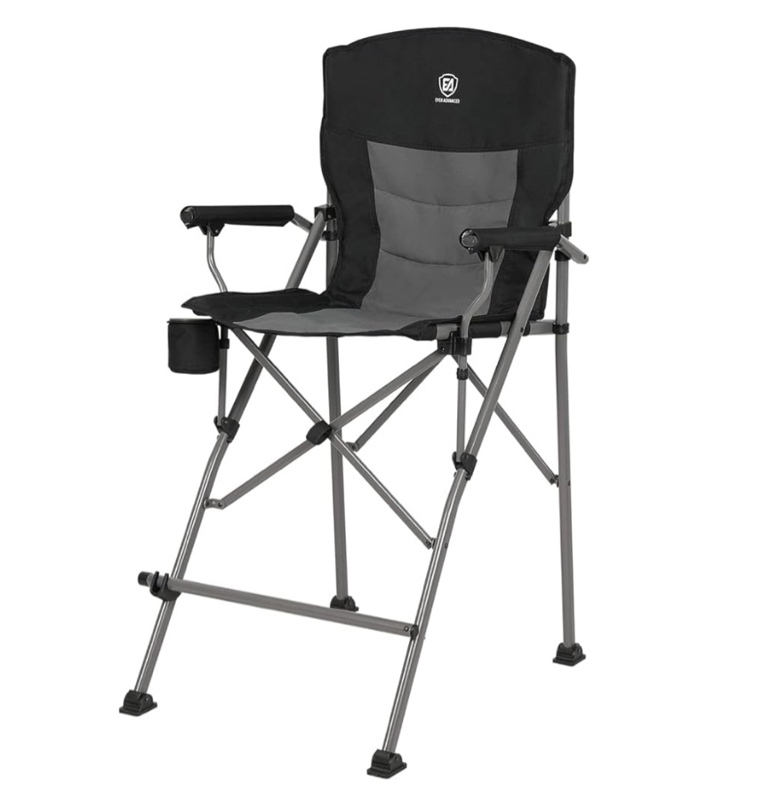 EVER ADVANCED Tall Directors Chair with Cup Holder 31", Bar Height Folding Chair for Camping, Sports with Carry Bag, Mesh Pockets and Footrest, Heavy Duty 300 lbs, Black