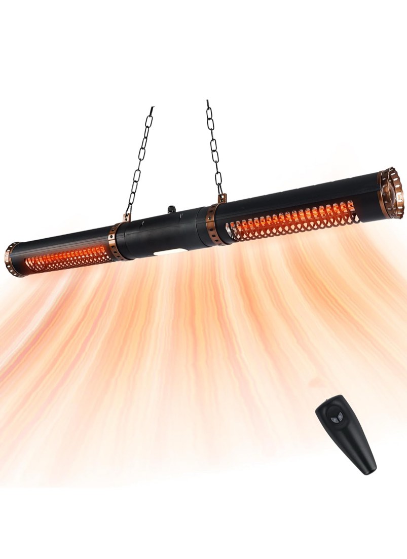 Star Patio Electric Patio Heater, Hanging Patio Heater, Ceiling Outdoor Heater, 750/1500W Infrared Heater with Cylinder Shape, Sectional & Silent Heating, IP54 Waterproof, STP2566-RMLED-CN2024