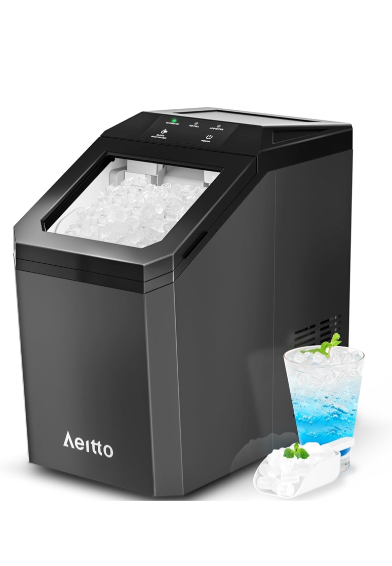 Aeitto Nugget Ice Maker, 55lbs/Day, Rapid Ice Release in 5 Mins, Large Capacity Chewable Ice Maker, Self-Cleaning with Stainless Steel Housing Ice Machine, Black