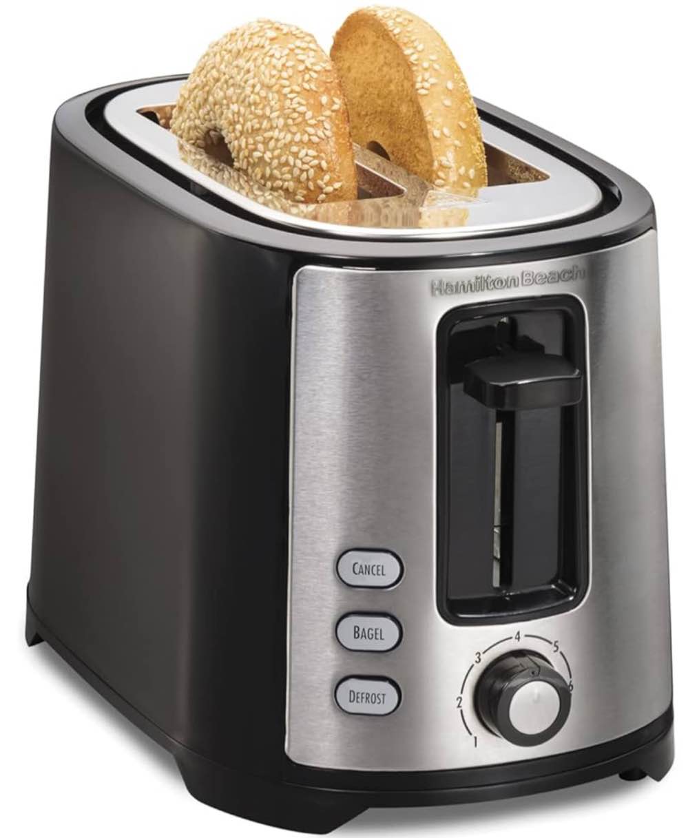 Hamilton Beach 2 Slice Extra Wide Slot Toaster with Bagel & Defrost Settings, Shade Selector, Toast Boost, Auto Shutoff, Black & Stainless Steel (22633)