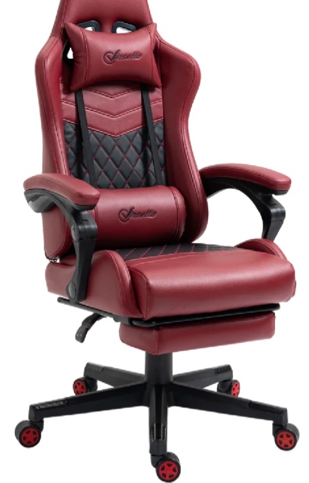 Vinsetto Racing Gaming Chair Diamond PU Leather Office Gamer Chair High Back Swivel Recliner with Footrest, Lumbar Support, Adjustable Height, Red ( Missing Parts and Has a small tear shown in pictures)