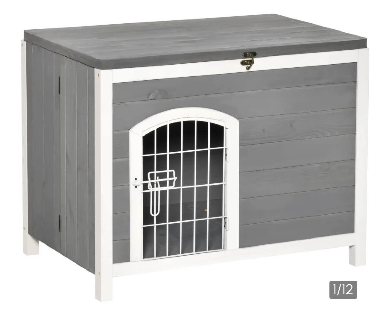 PawHut Foldable Wooden Dog House Raised Puppy Cage Kennel Cat Shelter for Indoor & Outdoor w/ Lockable Door Openable Roof Removable Bottom for Small and Medium Pets Grey