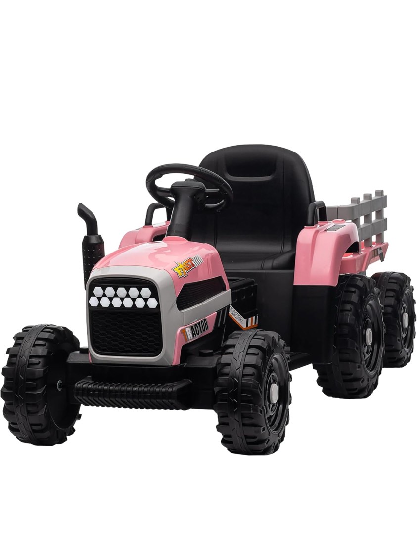 Children’s Ride-On Toy Tractors & Pedal Tractor Toys with Trailer, 12V Ride On Tractor with Remote Control Power Display, USB,MP3,Bluetooth,LED Light,Two-Point Safety Belt for Birthday Gifts