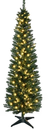HOMCOM 5' Tall Pre-Lit Slim Noble Fir Artificial Pencil Christmas Tree with Realistic Branches, 110 Warm White LED Lights and 294 Tips, Green ( Missing Stand)