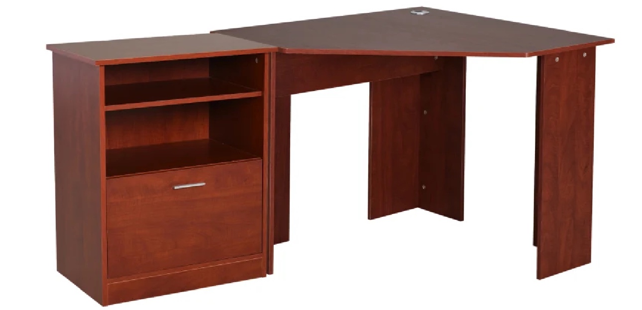 HOMCOM Computer Desk with Printer Cabinet, L-Shaped Corner Desk with Storage, Study PC Workstation for Home Office, Cherry ( Incomplete Box 1 of 2 ONLY)