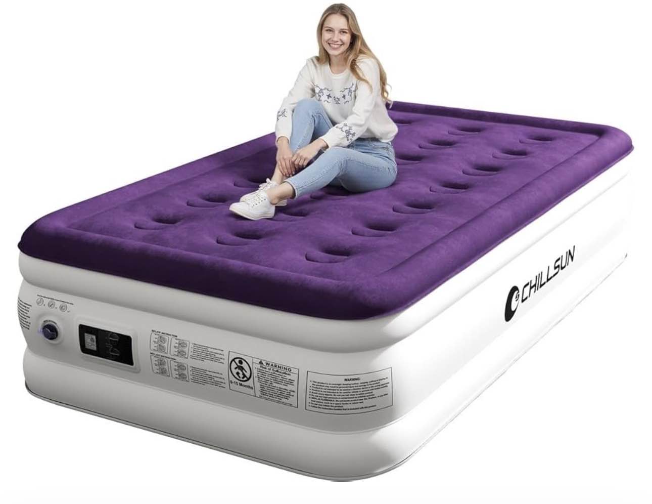 CHILLSUN Twin Air Mattress Inflatable Airbed with Built in Pump, 3 Mins Quick Self-Inflation, Comfortable Top Surface Blow Up Bed for Home Portable Camping Travel, 75x39x18'', 550 lb MAX