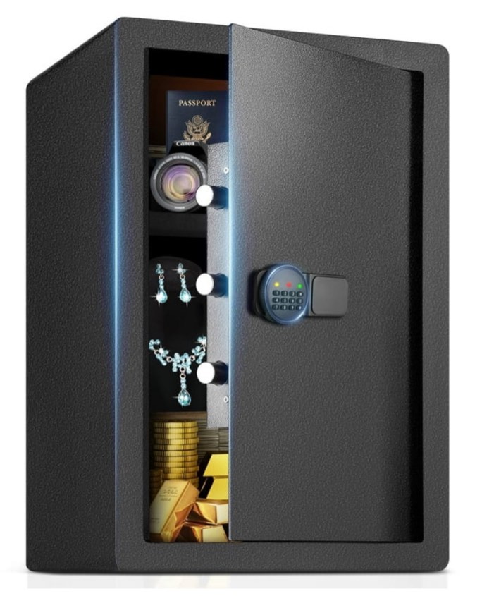 SRWTRCHRY 3.8 Cu ft Large Safe Box, Home Safe with Digital Keypad and Deposit Slot & Alarm System, Money Safe With Mute Function and LED Light, Safe for Money Valuables ( Lock Dosent have keys)