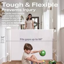 Cumbor 55" Wide Retractable Baby Gates for Stairs, Mom's Choice Award-Mesh Pet Gate for Dogs, Puppy Safety Essential Fit for Baseboards, Toddler Gates for Doorways, Hallways, Indoor & Outdoor, White