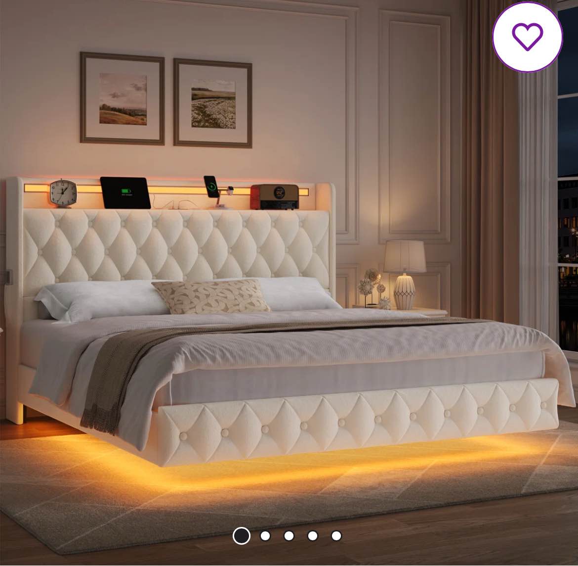 Upholstered Floating Bed With LED Lights, Charging Port (ONLY SIDEBOARDS)!!!!