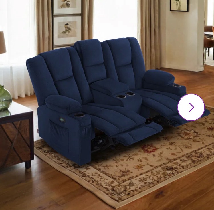 Power Reclining Loveseat Sofas with Heat, Console and Massage, Cup Holders, Fabric Upholstered