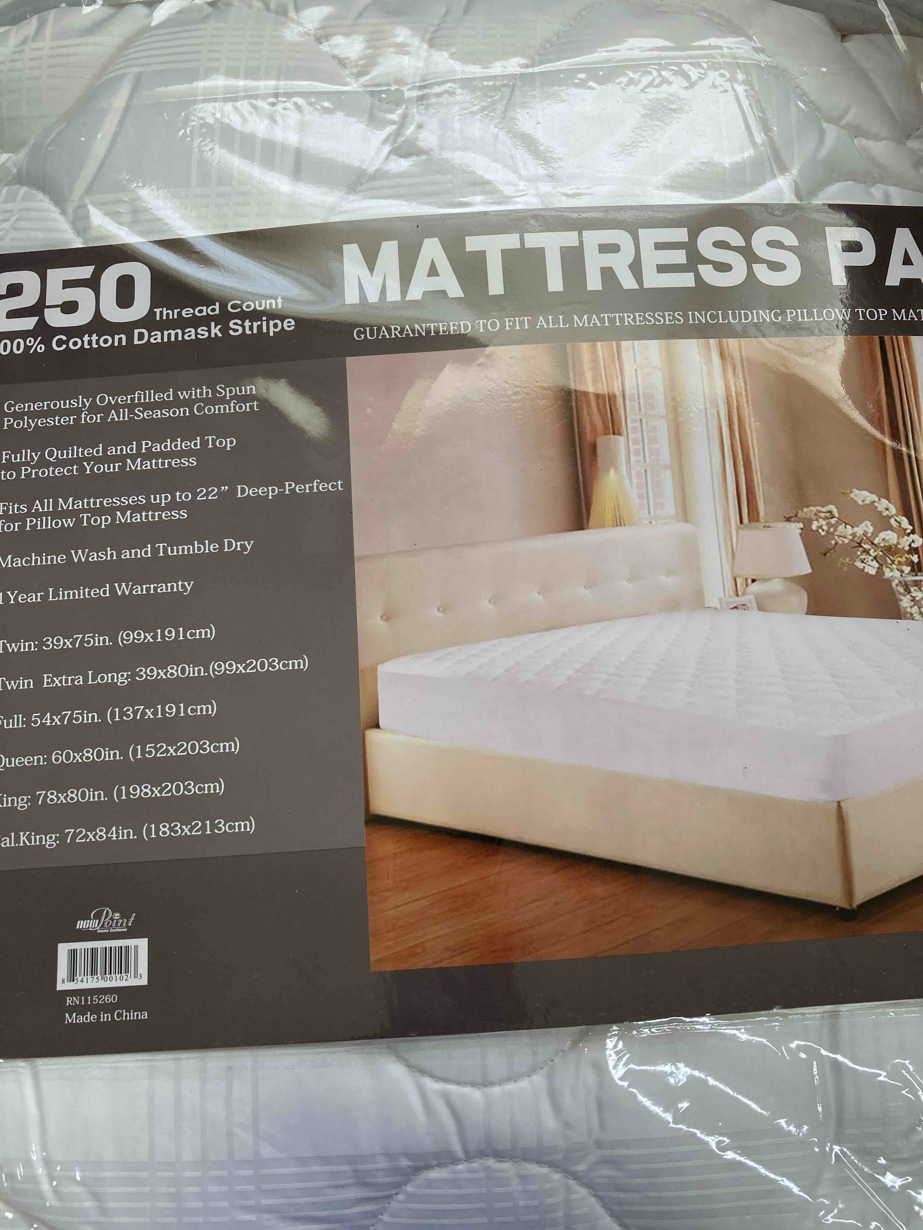 Newpoint International 250 Thread Count Luxury Mattress Pad  Full