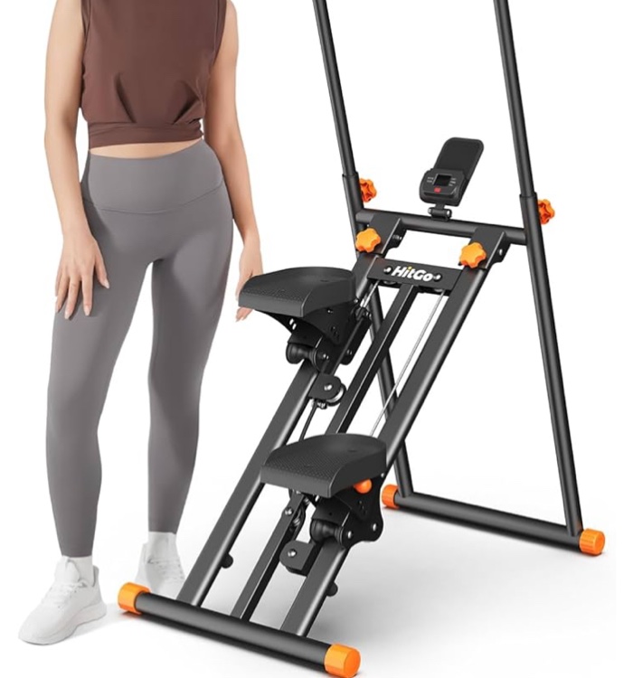 Stair Stepper for Home Gym, Vertical Stair Climber Machine for Full-Body Workout, Compact & Foldable Cardio Stepper with Adjustable Handlebar & Pedals, Extended Step Range