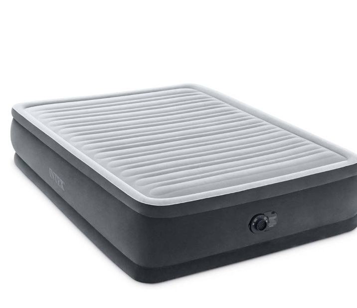 Intex Dura-Beam Deluxe Comfort-Plush Elevated Air Mattress: Fiber-Tech - Queen Size - Built-in Electric Pump - 18in Bed Height - 600lb Weight Capacity