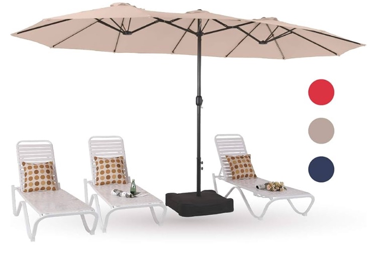 PHI VILLA 15ft Large Patio Umbrellas with Base Included, Outdoor Double-Sided Rectangle Market Umbrella with Crank Handle, for Poolside Lawn Garden, Beige