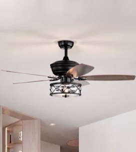 Ceiling Fans with Lights 52" Ceiling Fan with Remote Farmhouse Black Ceiling Fan for Covered Outdoor, 5 Reversible AC Motor Industrial Fan, Caged Light Fixture (3 Bulbs NOT Included), ETL Listed