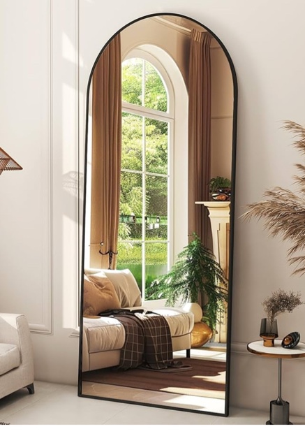 Arched Full Length Mirror Floor Mirrors with Aluminum Alloy Frame Free-Standing Wall Mounted Floor Mirrors or Large Dressing Mirror, Black Mirror Full Length