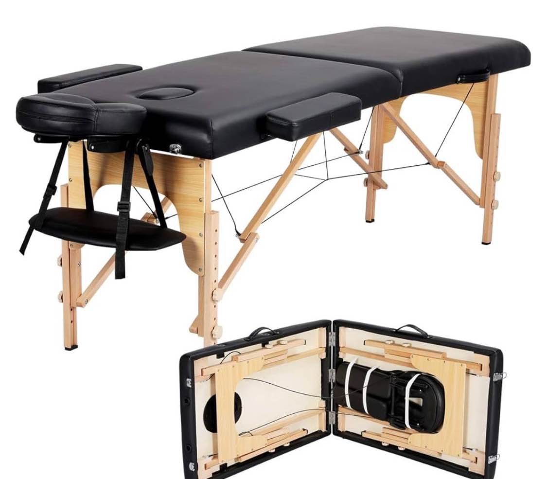 Yaheetech Massage Table Portable Lash Beds Spa Bed Massage Couch Foldable Spa Tables Adjustable 2 Fold with Non-Woven Bag 24 inch, Black