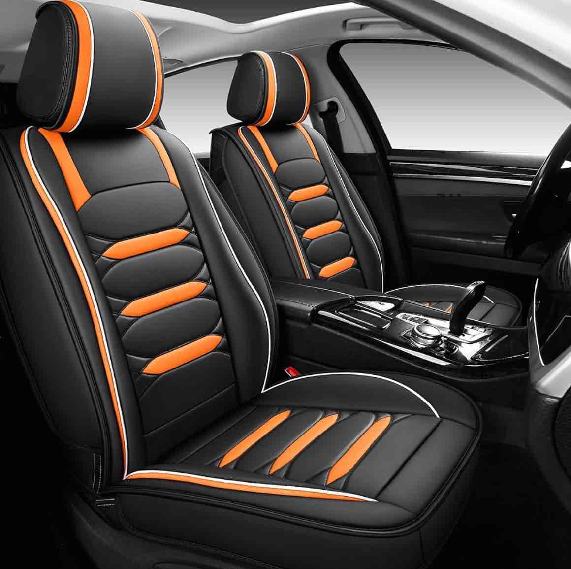 Benro05 Seat Covers 5-Seater Full Set, Suitable for Most Cars,SUV, Pickup Ttrucks, Airbags CompatibleCar Seat Cushion Protectors (Black-Orange)