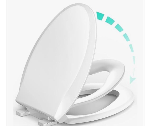 Elongated Toilet Seat with Built-in Potty Training Seat for Toddlers& Adults, Slow Close, Never Loosen, Heavy Duty, Ergonomic, Space Saving Toddler Toilet Seat(Elongated 18.5", Oval)