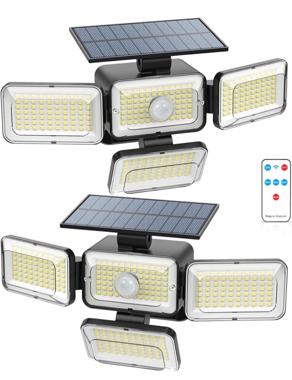 Mokot Solar Lights Outdoor, 288 LED 2800LM Solar Motion Sensor Outdoor Lights with Remote Control, 4 Heads lP65 Waterproof Solar Flood Security Lights for Outside Patio Wall -2PACK