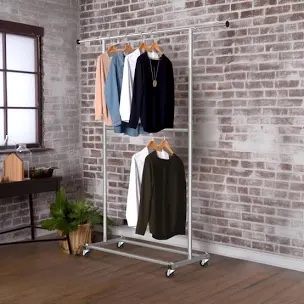 Simple Houseware Double Rod Garment Rack, Grey