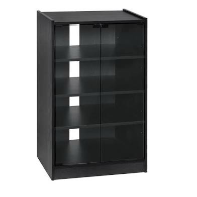 HOMCOM 5-Tier Media Stand Cabinet with 3-Level Adjustable Shelves, Tempered Glass Doors, and Cable Management, Black