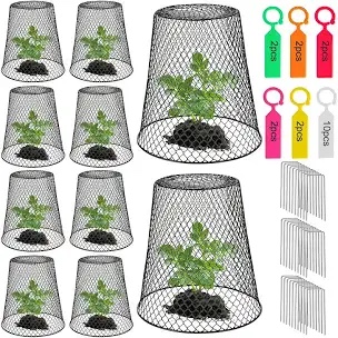 SOUJOY 10 Pieces Chicken Wire Plant Covers, Garden Cloche with 30 Garden Stakes and 20 Waterproof Labels, Metal Cage Protector Basket for Keeping Bunnies Chicken Squirrels Birds Out