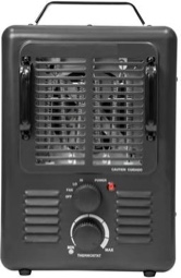 1500W Black Electric Utility Heater with Adjustable Thermostat - Overheat Protection, Ideal for Garage, Workshop, Home - Milkhouse Design for Efficient Heating