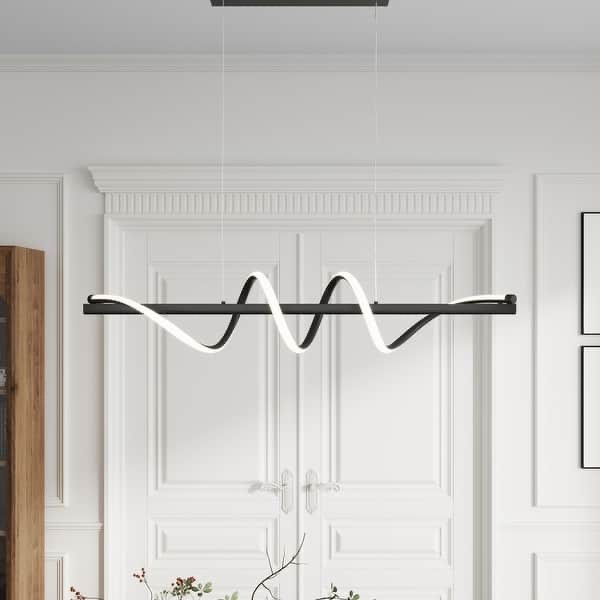Modern Spiral Linear LED Pendant Lighting for Dining Room - Black