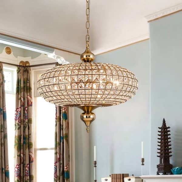 Retro French 4/5-Light Antique Brass Globe Crystal Chandelier Kitchen Island Pendant - 5-Light W20.5" x H18.9"