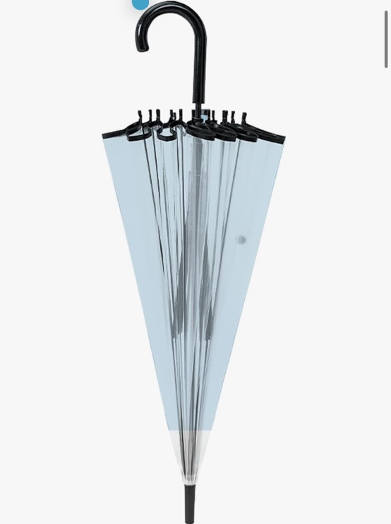 ANTER Large Transparent Clear Dome Umbrella,Golf Umbrella,16 bone transparent rod umbrella, wedding umbrella, automatic opening, J-hook handle, black/white,100cm