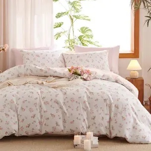 Joyreap Queen Size Comforter Set for Girls, Pink Flowers Design, 3pcs Microfiber Princess Bedding Comforter Set for All Season- 88x88 inches