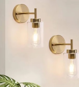Dimmable Bath Sconce Wall Light With Glass Shade (Set of 2)