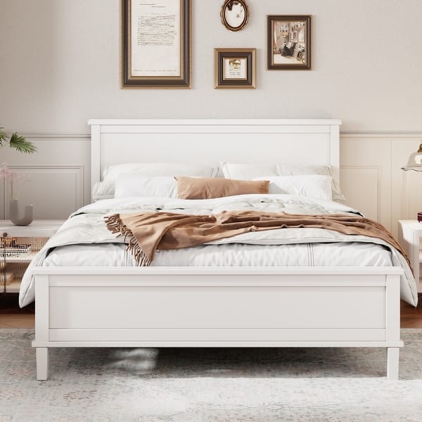 King Size Wood Platform Bed - Mid-Century - Headboard - White