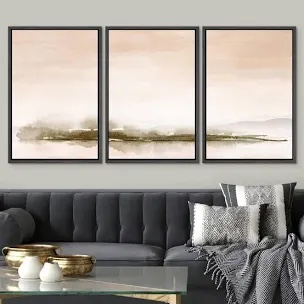 37x25 Minimal Landscape " Framed Canvas Print Wall Art Set Pastel Waterco