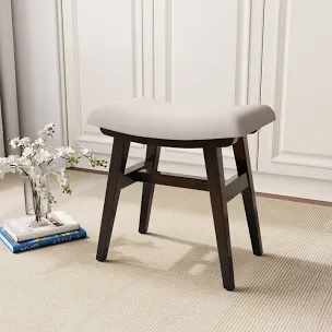 Solid Wood Small Vanity Stool with Saddle Cushion, High - Rebound 