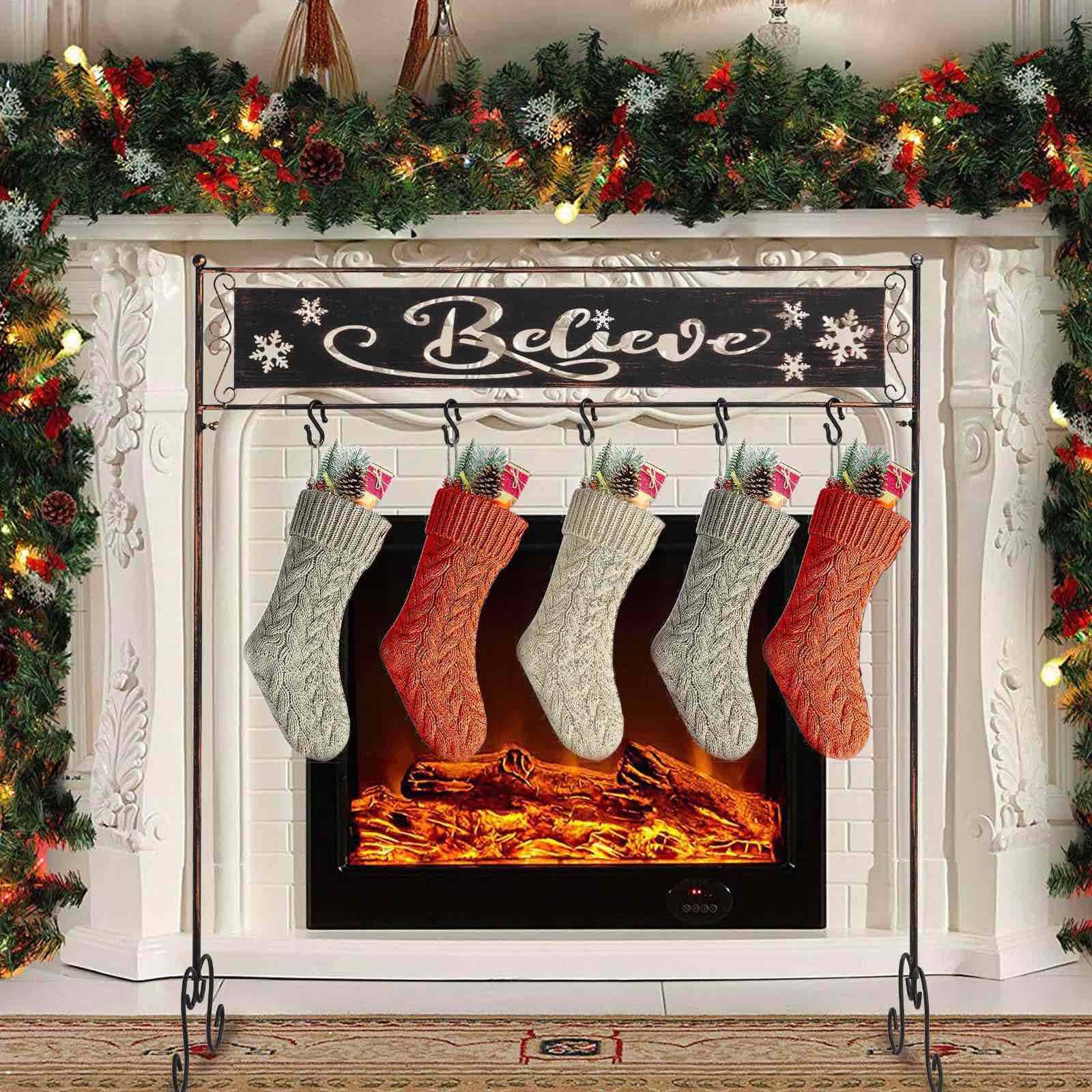  Christmas Stocking Holder Stand, Metal Frame With 5 Hooks, 35.5" X