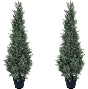 2 Pack Artificial Cedar Topiary Trees for Outdoor