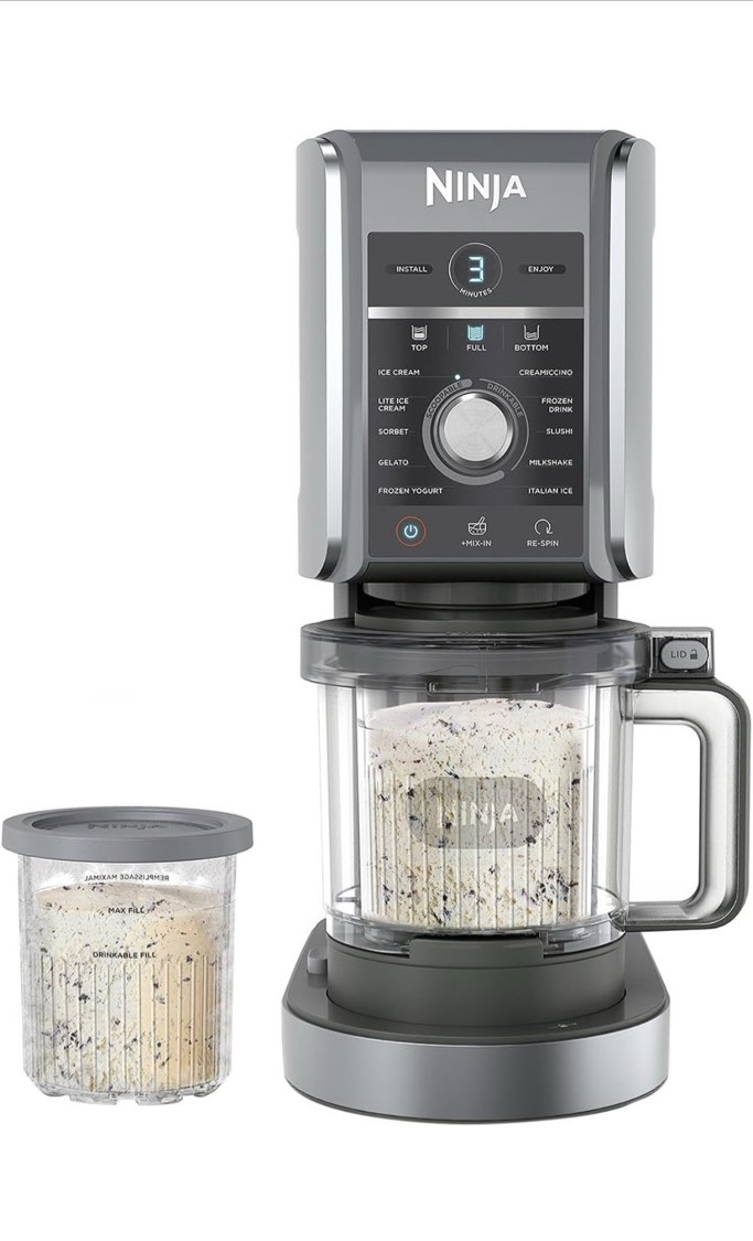 Ninja CREAMi Deluxe Ice Cream & Frozen Treat Maker for Ice Cream, Sorbet, Milkshakes, Frozen Yogurt, & More, 11-in-1, XL Capacity, Silver, Includes (2) Family-Sized 24 oz. Tubs, NC501