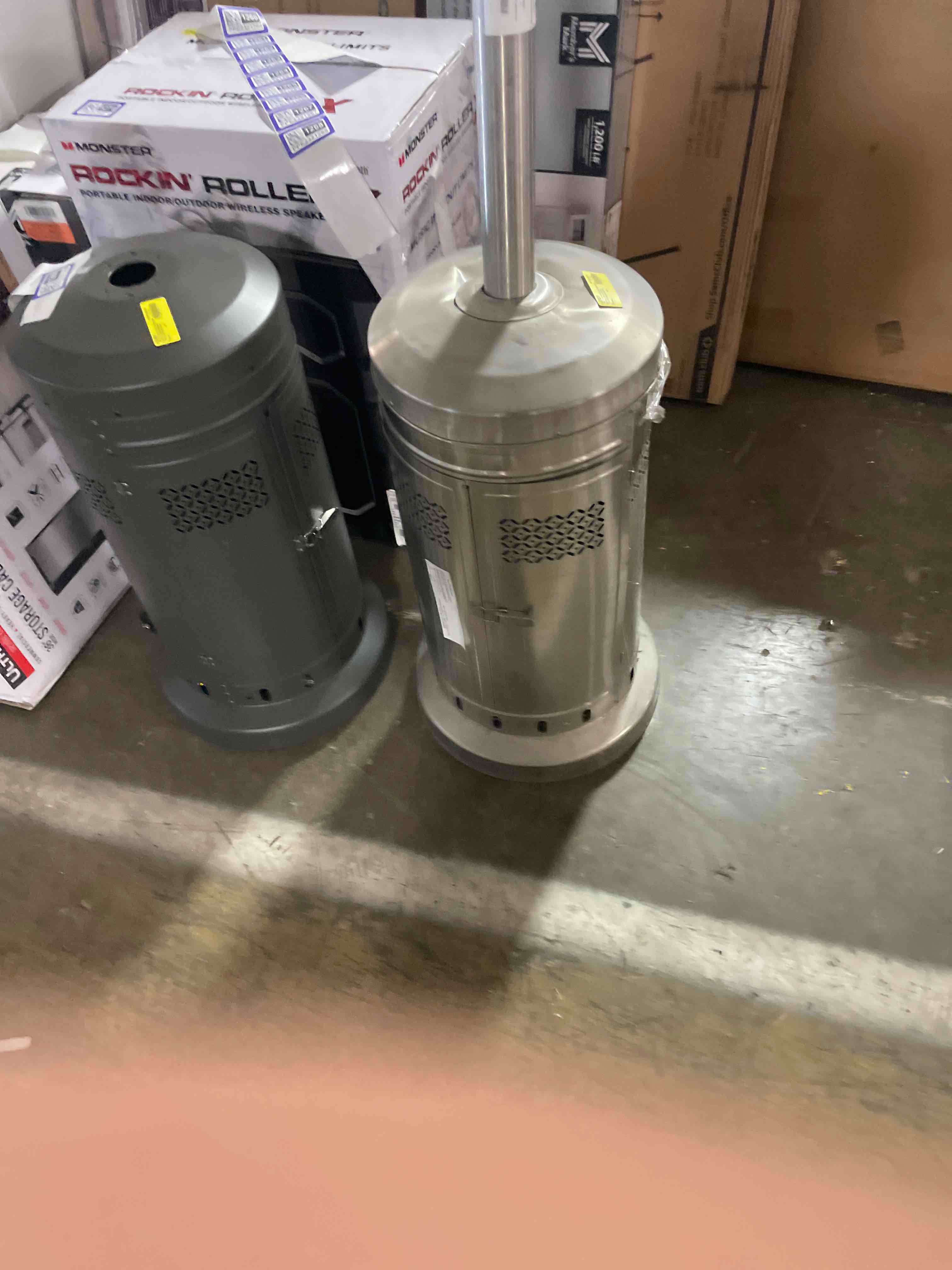 Condition photo showing As Is for Fire Sense 46000 -BTU Silver Stainless steel Floorstanding Liquid propane Patio Heater (Missing Top Part, Only the bottom proportion is here)