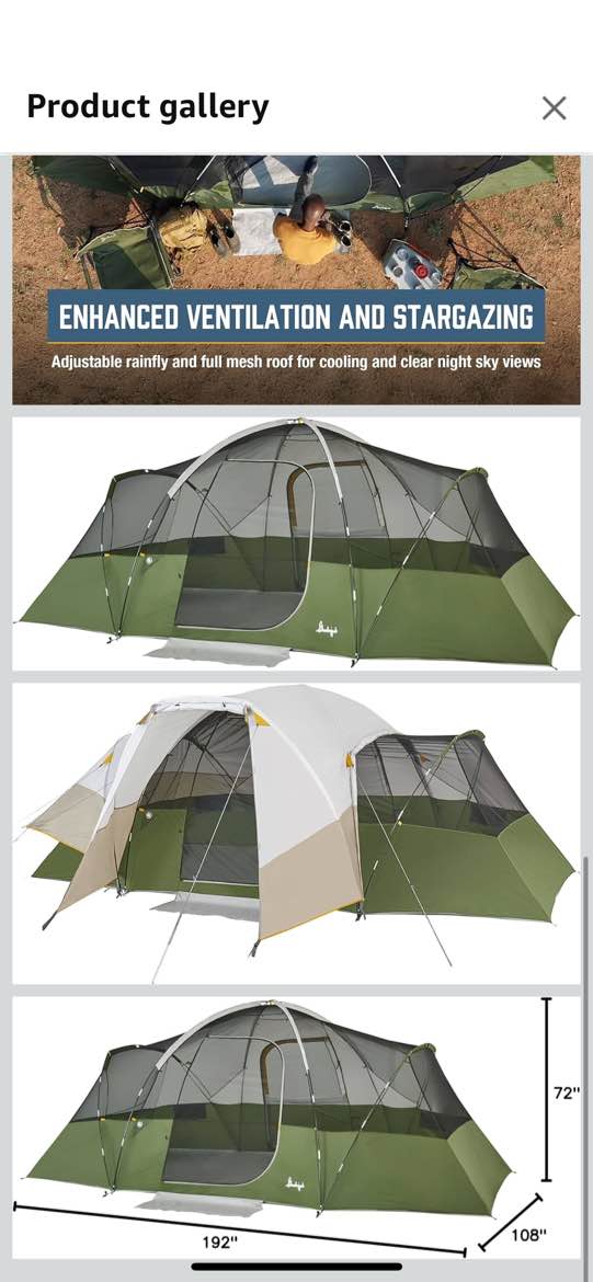 Slumberjack Aspen Grove 8 Person Hybrid Dome Family Camping Tent with 2 Rooms, Room Divider, Separate Entries, Full Fly, and Vestibule Storage