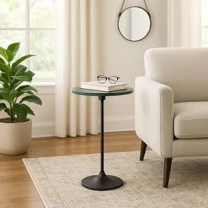 Modern Side Table With Marble Top And Slim Metal Base