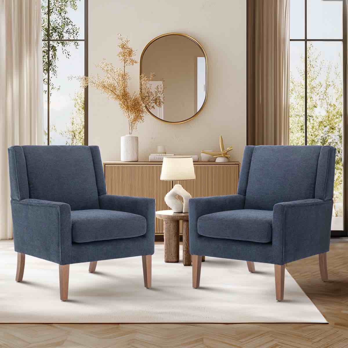 Ayran Wing Back Upholstered Accent Armchair with Solid Wood Leg 