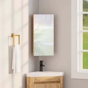 Eastbrook Corner Mount Frameless 1 of Doors Wood Recessed Medicine Cabinet with Mirror