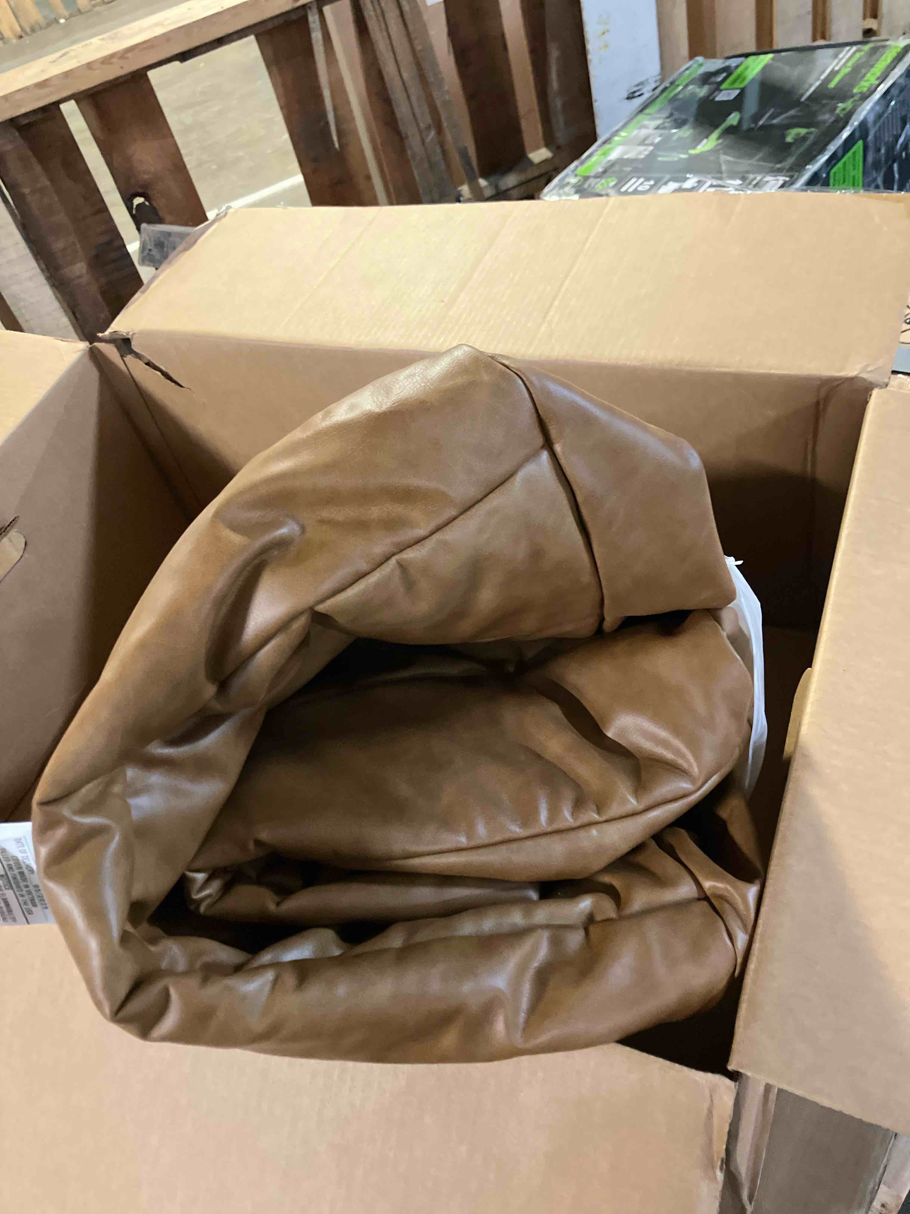 Condition photo showing New/Like New for Big Joe Modora Bean Bag Chair Lounger for Adults and Teens, Living Room and Gaming Chair Only, Copper Harbor Vegan Leather (Cover only)