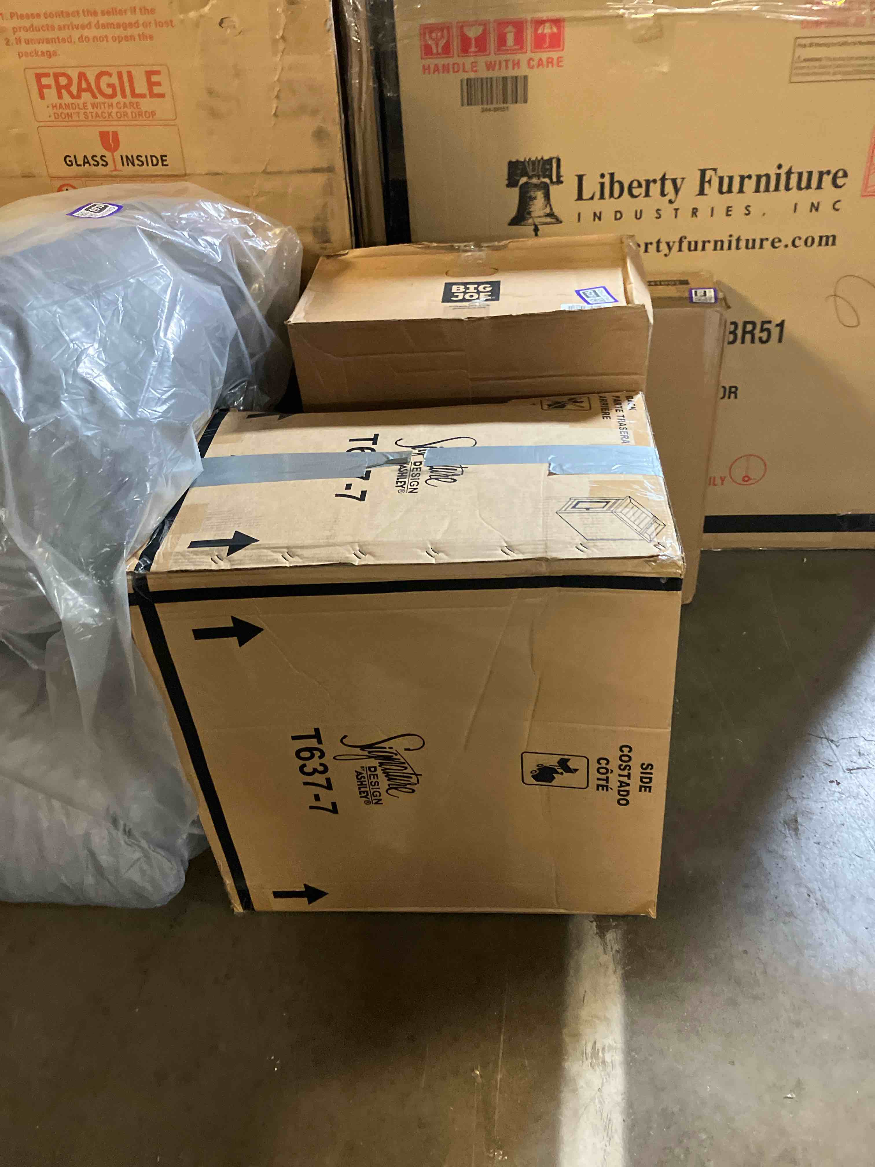 Condition photo showing New/Like New for Signature Design by Ashley Bolanburg Farmhouse Chair Side End Table with Outlets and USB Ports, Antique Cream & Brown Whitewash