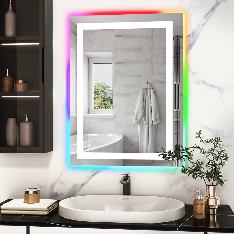 Gaulrapp Anti-Fog RGB Backlit & LED Frontlit Bathroom / Vanity Mirror with Tempered Glass & ETL 32”X24