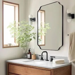 Contemporary Rounded Notched Corner Irregular Scalloped Mirror for Wall